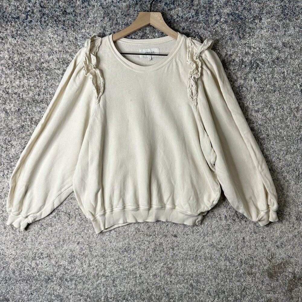 The Great Sweatshirt Womens 3 White Ruffle Shoulder Pullover Made‎ USA